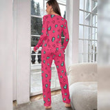 VYBE -  Shocking Pink With Green Herats Printed Pj Suit