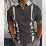 Vybe - Zipper Striped Polo Shirt - Grey