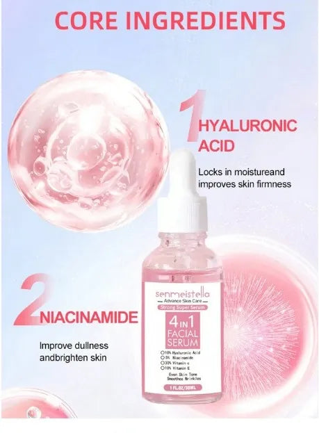 SADOER .4 IN1 Facial Serum 30ml Hyaluronic Acid Vitamin C Vitamin E Nicotinamide Essence Moisturizing Whitening Brightenin SD02488