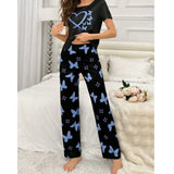 VYBE -  Black With Blue Butterflies Heart Printed PJ Suit