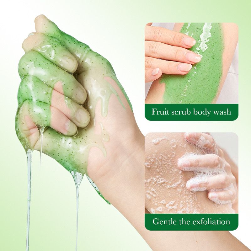 SADOER Kiwi Fruit Scrub Skin Hydrating Body Wash Exfoliating Lightening Whitening Shower Gel 300ml- SD57133