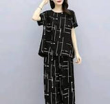 VYBE -  Black Capri Printed PJ Suit