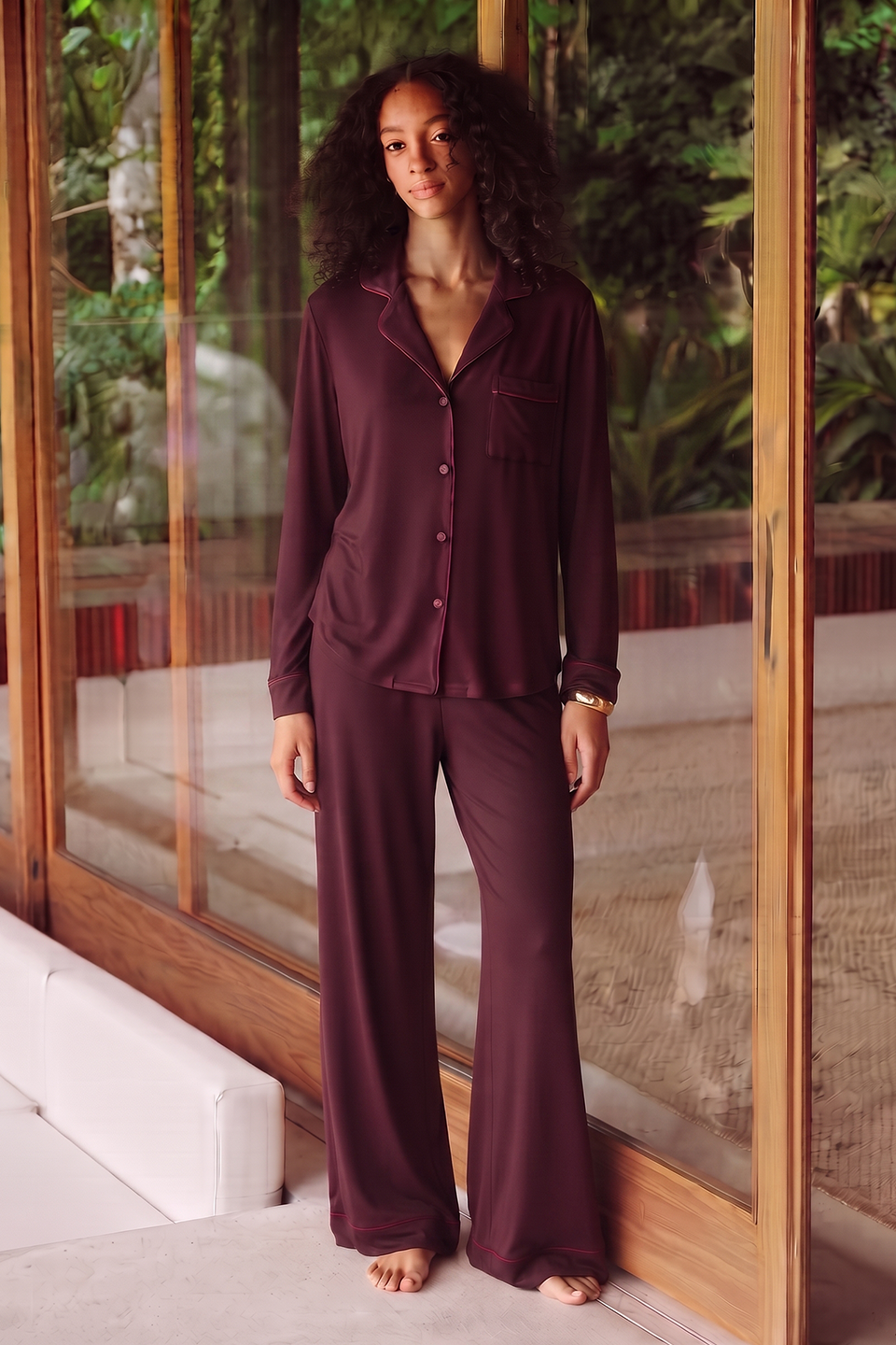 Cloud Pajama Set - Maroon