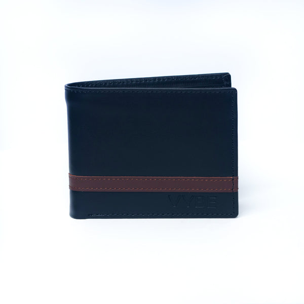 VYBE - Wallet Black With Brown Pipping