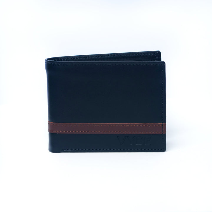 VYBE - Wallet Black With Brown Pipping