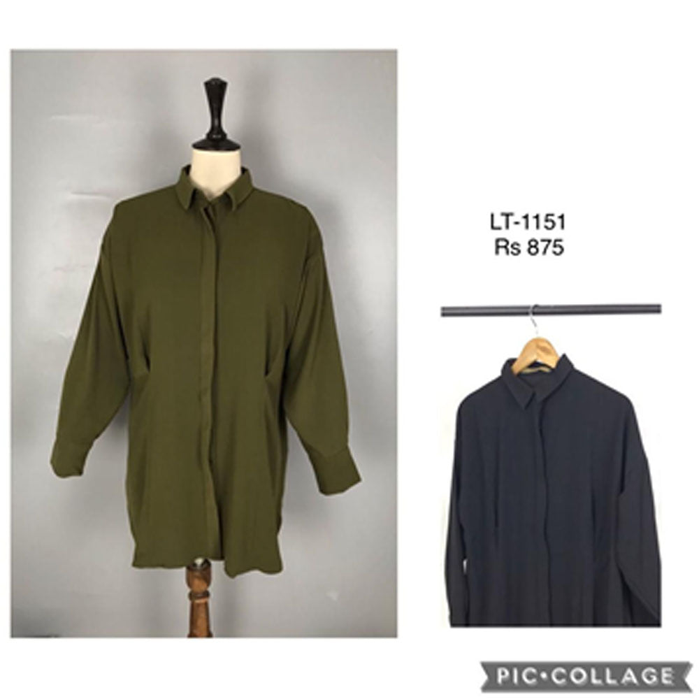 VYBE - Button Down Long Top - Green