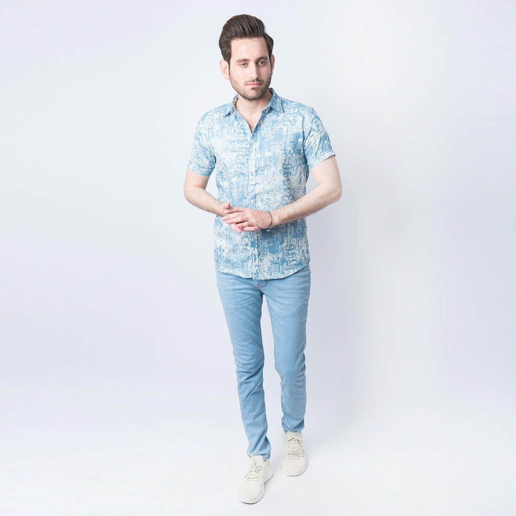 VYBE - Casual Shirt- Blue Half Sleeves