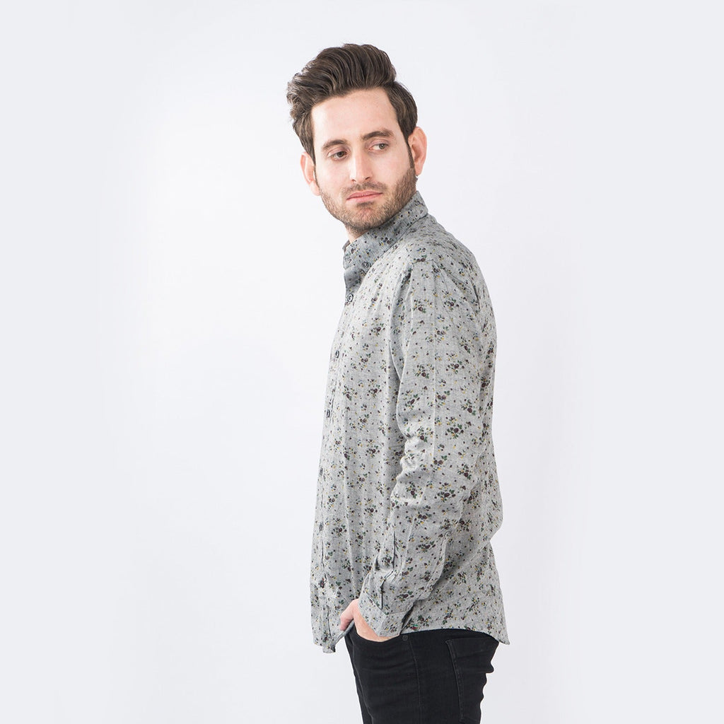 VYBE - Gray Patterned Casual Shirt