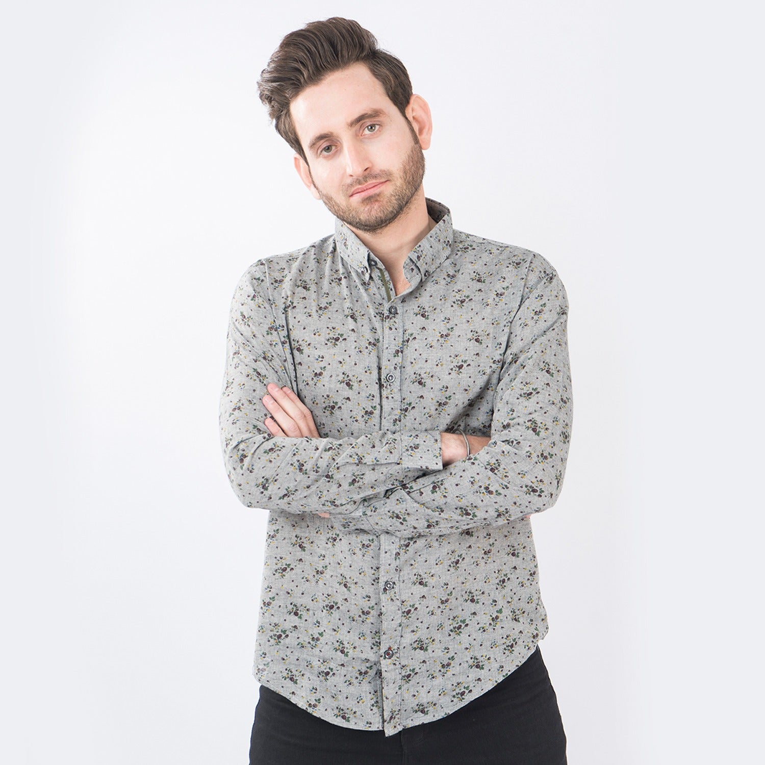 VYBE - Gray Patterned Casual Shirt