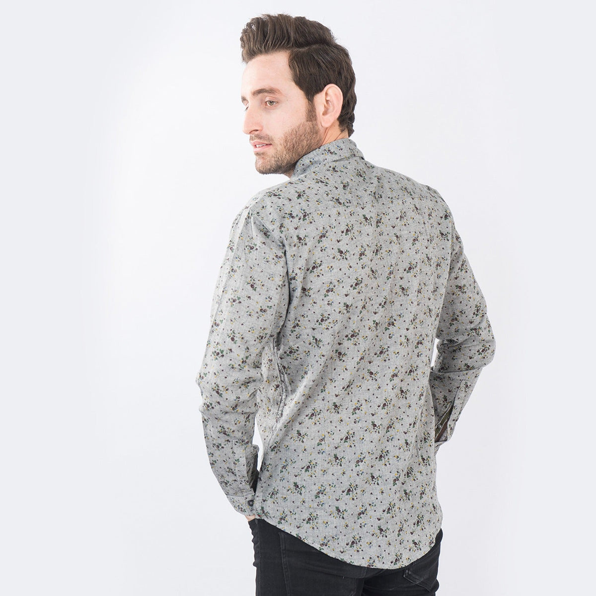 VYBE - Gray Patterned Casual Shirt