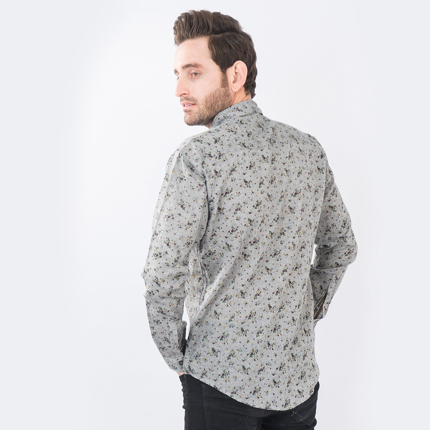 VYBE - Gray Patterned Casual Shirt