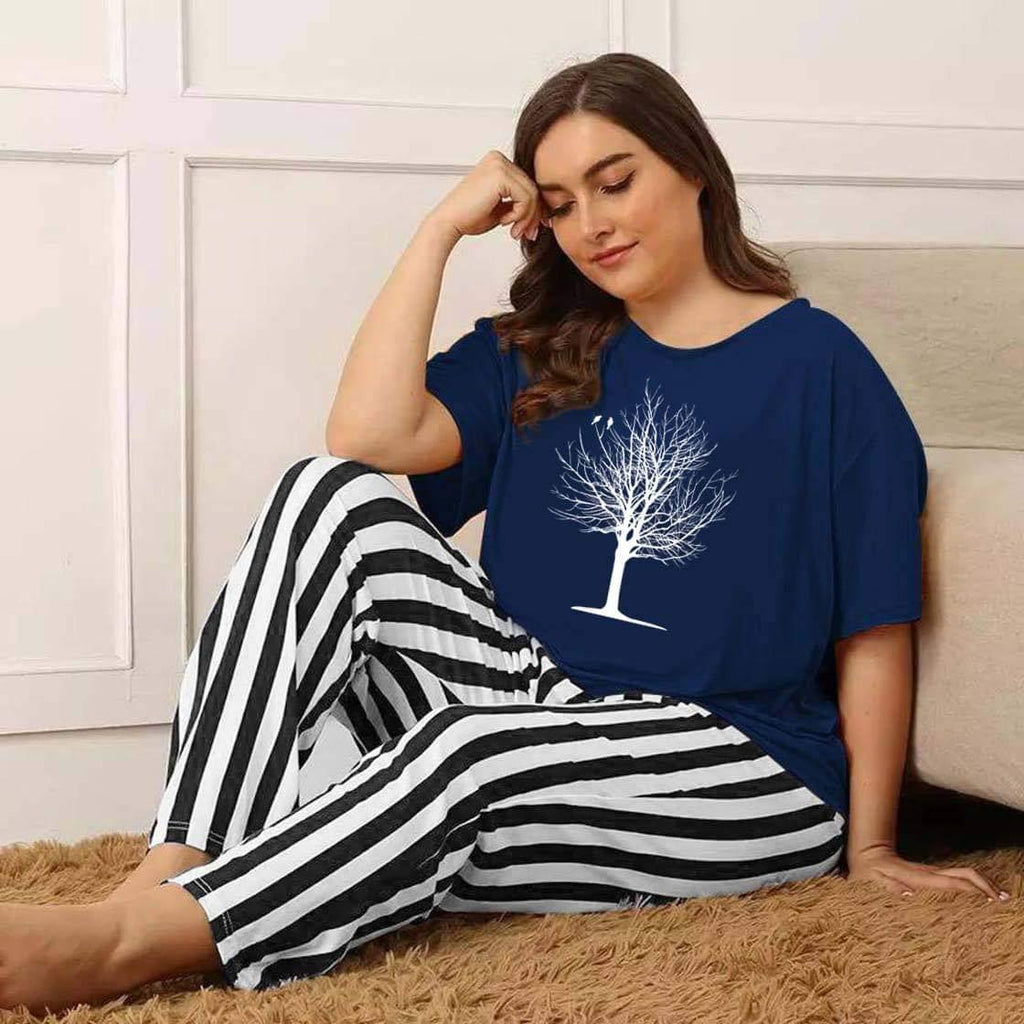 Vybe-Tree Printed-Navy blue Pj Set