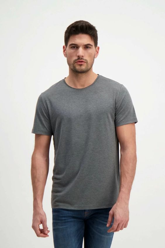 Vybe- Plain Round Neck Half Sleeves T-Shirt - Charcoal