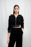 VYBE - Velvet crop zipper jacket- Black