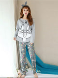 VYBE-Grey Rabbit Printed Pj Set