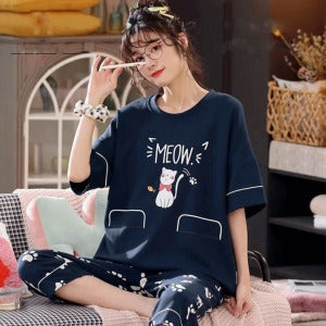 VYBE-Navy Meow CatPrinted Pj Set