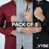 VYBE- Pack Of 3- Casual Shirts (Black, Gray, Maroon)